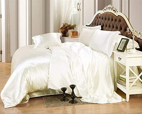 Kanak 5 Piece Silk Satin Quilt Set Full XL Ivory