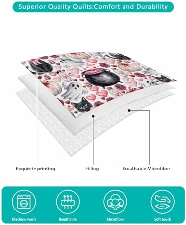 Twin XL Halloween Black Cat Quilt Set with 2 Pillow Shams