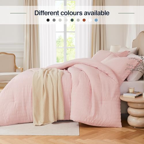 Quataly Pink Seersucker Comforter Set 3 Pieces