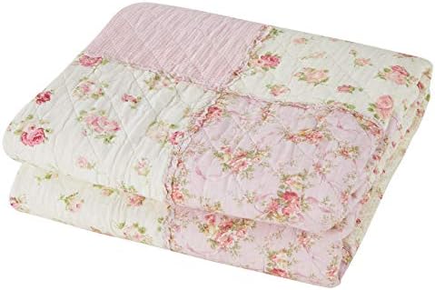 Cozyholy Pink Floral Patchwork Quilt Full Queen