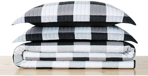 TRULY SOFT 3-Piece Black Buffalo Plaid Quilt Set