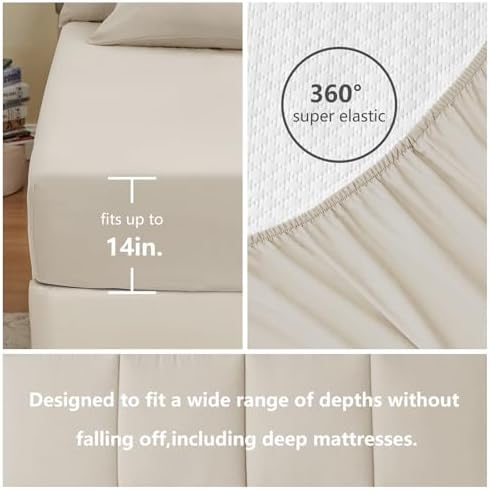 CozyLux Beige Cal King 7-Piece Bed in a Bag Comforter Set