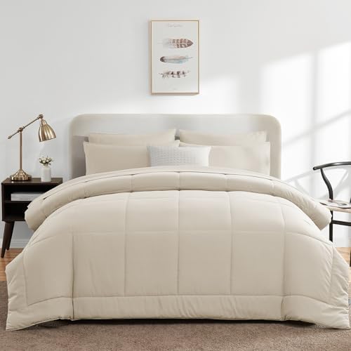 CozyLux Beige Cal King 7-Piece Bed in a Bag Comforter Set