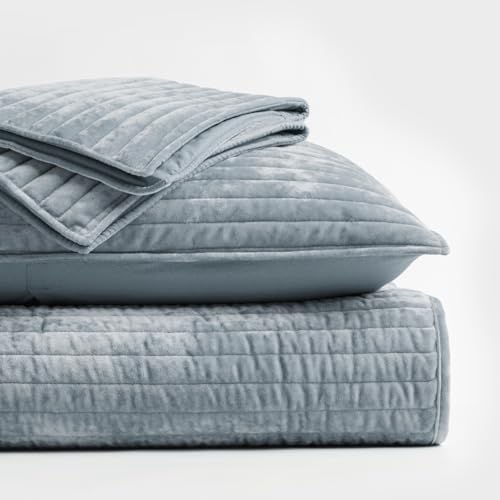 EVERGRACE Velvet Quilt Set - Dusty Blue King Size