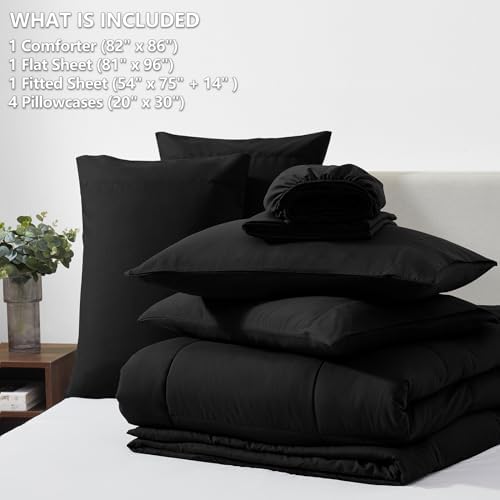 CozyLux Full Size Bed Set 7 Piece Black Comforter Set