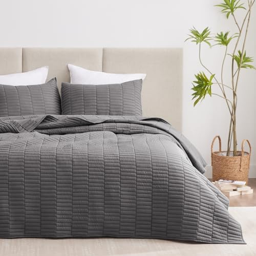 EXQ Home Grey Quilt Set 3 Piece Full Queen 1