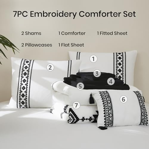 MAIREVE Embroidery King Size Comforter Set 7 Pieces