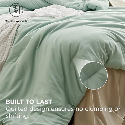Bedsure Queen Comforter Set - 7 Piece Sage Green Bedding with Contrasting Design