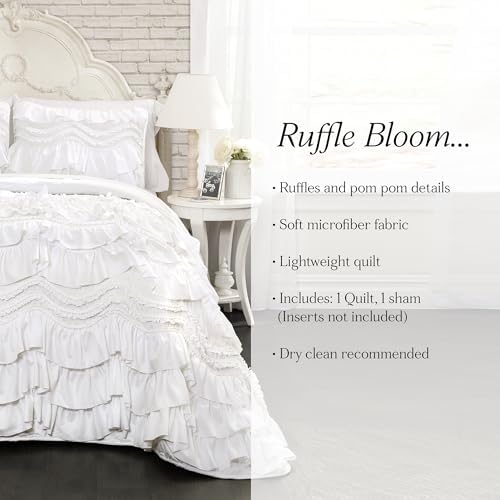 Lush Decor Kemmy Ruffled Quilt Set 3 Piece White