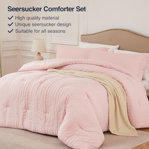 Quataly Pink Seersucker Comforter Set 3 Pieces