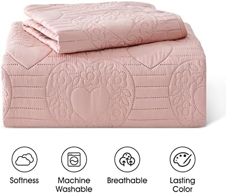 Auemtyn Light Pink Heart Pattern Quilt Set 2 Pieces 1