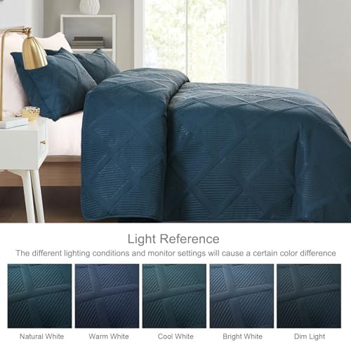 Exclusivo Mezcla King Quilt Set 3 Piece Navy Blue Striped