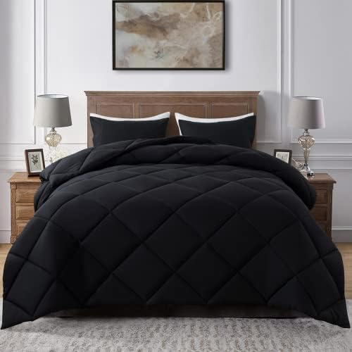ELNIDO QUEEN Black Queen Comforter Set 3 Pieces