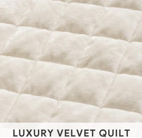 RECYCO Luxury Velvet Quilt Set King Size Cream White