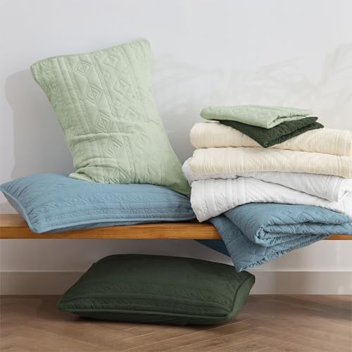 Bedsure Boho Quilt King Size - Olive Green Geometric