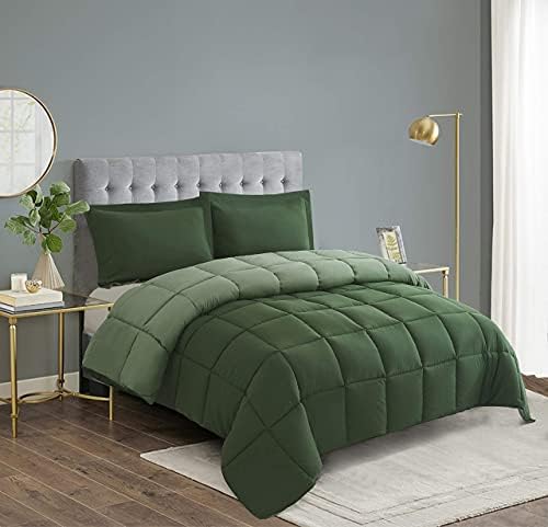HIG 3pc Green Queen Comforter Set - Reversible Down Alternative Breathable Soft Fluffy