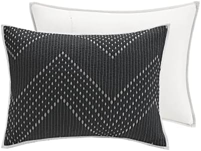 INKIVY Reversible Chevron Cotton Quilt Set - 3 Piece Black FullQueen