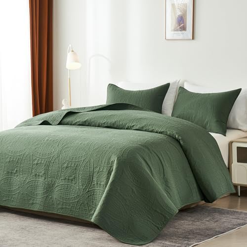 Akkialla Twin Quilt Bedding Set Olive Green Coin Pattern