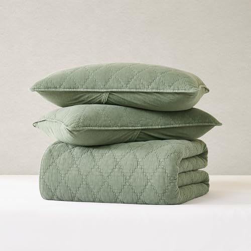 Palassio Olive Green Queen Quilt Set with 2 Shams