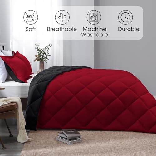 Basic Beyond Queen Comforter Set Red and Black Reversible