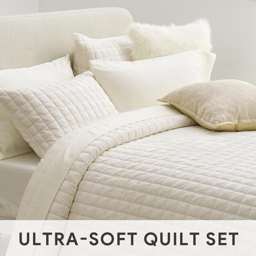 RECYCO Luxury Velvet Quilt Set King Size Cream White