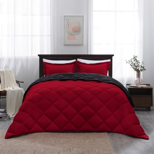 Basic Beyond Queen Comforter Set Red and Black Reversible