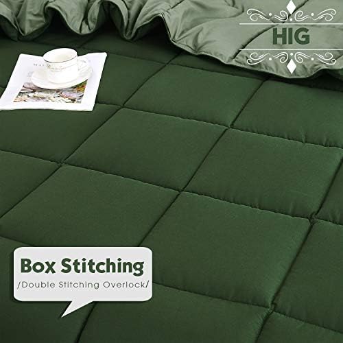 HIG 3pc Green Queen Comforter Set - Reversible Down Alternative Breathable Soft Fluffy