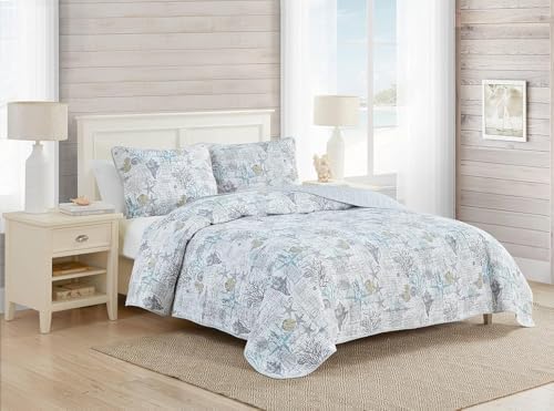 Tommy Bahama King Quilt Set with Shams - Beach Bliss Grey