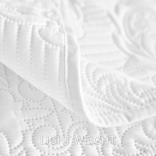 Hansleep White Damask Quilt Set - California King Size 3 Piece