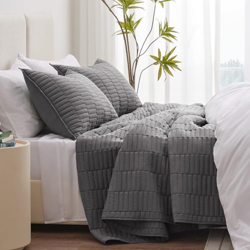 EXQ Home Grey Quilt Set 3 Piece Full Queen 1