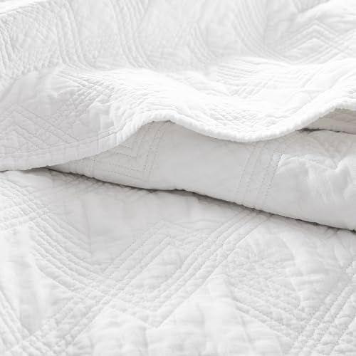 WDCOZY White Cotton Quilt Set Queen Size