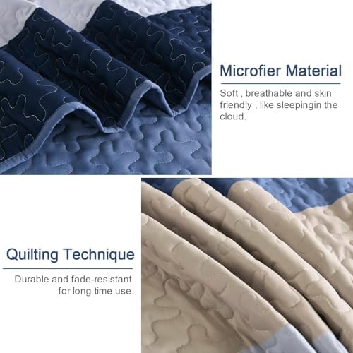 Dinjoy Blue Boho Quilt Set Queen Size 3 Pieces 1