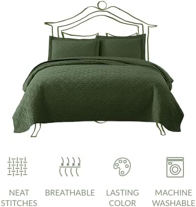 EXQ Home King Size Quilt Set Olive Green 3 Piece