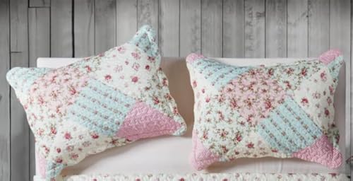 Brilliant Sunshine Pink Green Rose Patchwork Pillowshams Set