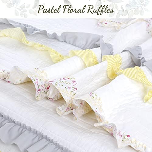 Cozy Line Light Yellow Blue Ruffle Stripe Quilt Bedding Set Queen 3 Piece