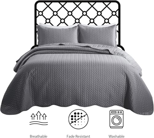 IR Imperial Rooms Queen Quilt Bedding Set 90x96 Grey