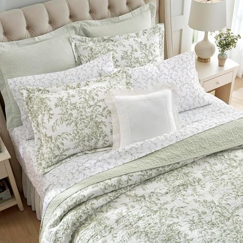 Laura Ashley Twin Quilt Set Reversible Cotton Bedding with Matching Sham