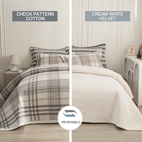 Tohrisa Cotton Plaid Quilt Set - 3 Piece King Size Reversible Bedding