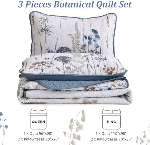 Dobuyly Floral Botanical Quilt Bedding Set 3 Pieces