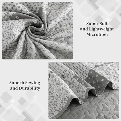 WONGS BEDDING 3 Piece Quilt Set Queen Size Grey