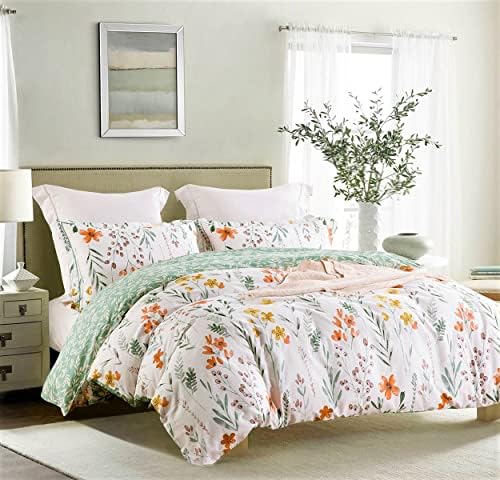 SLEEPBELLA King Size Comforter Set Yellow Flowers Green Botanical Print