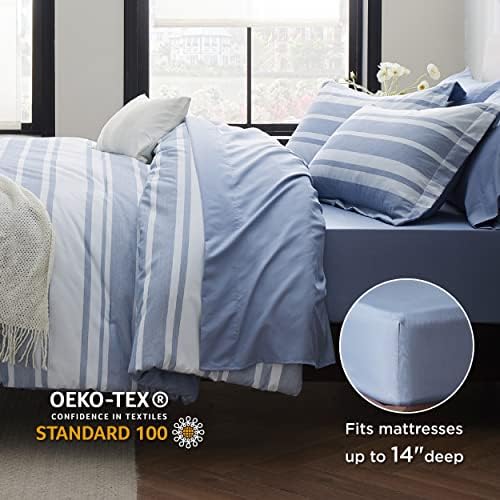 Bedsure Full Comforter Set 7 Pieces Blue Striped
