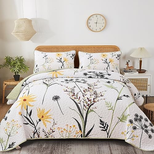 Dobuyly Sage Green Botanical Quilt Set Queen Size