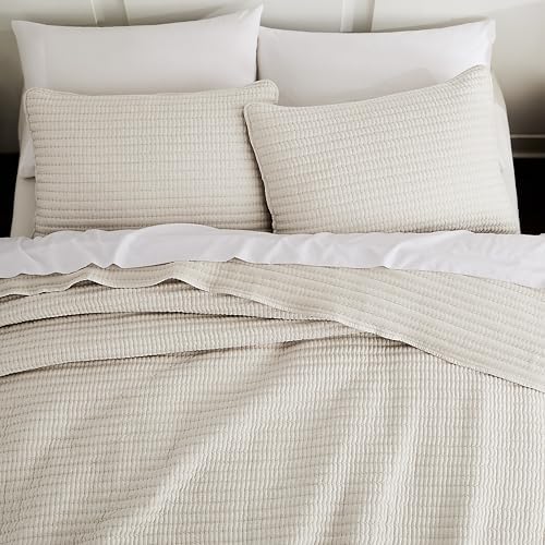 WDCOZY Beige Pick Stitch Queen Quilt Set