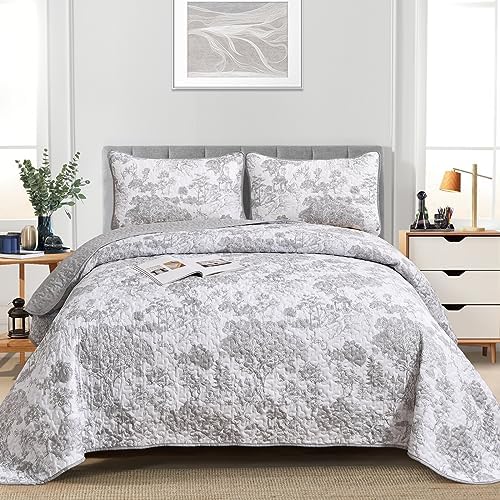 WONGS BEDDING Grey Quilt Set King Size 3-Piece