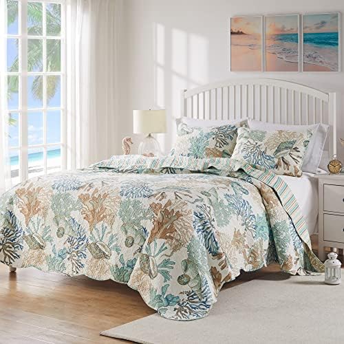 Barefoot Bungalow Atlantis Coastal Quilt Set 3-Piece KingCal King Jade 1