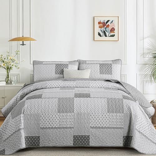 WONGS BEDDING 3 Piece Quilt Set Queen Size Grey