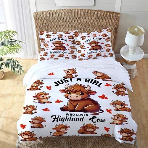UIAMT Cute Highland Cow Duvet Cover Set