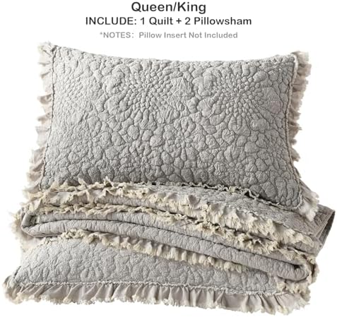 HORIMOTE HOME Beige Ruffled Quilt Set King Size 3 Pieces