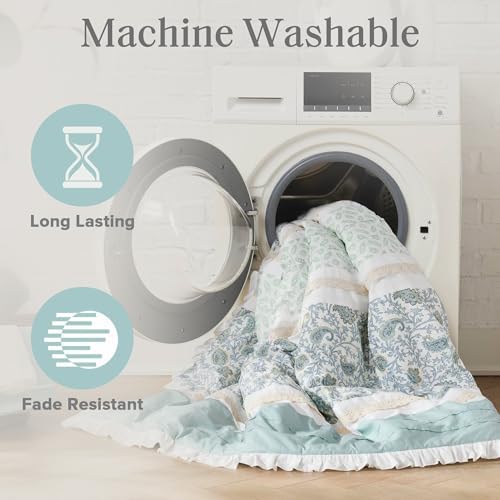 Madison Park Dawn 9-Piece Cotton Comforter Set - Shabby Chic Design Aqua